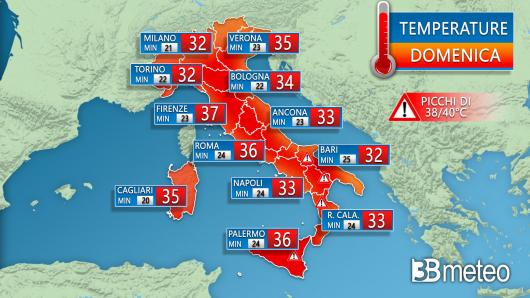Temperature previste per domenica 5 giugno