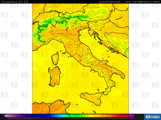 Temperature previste per domenica ore 14