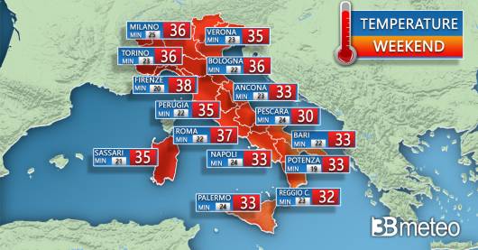 Temperature previste per il weekend