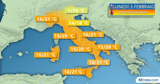 Temperature previste per lunedì