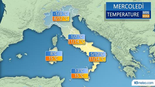 Temperature previste per mercoledì