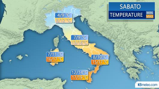 Temperature previste per sabato