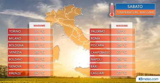 Temperature previste per sabato