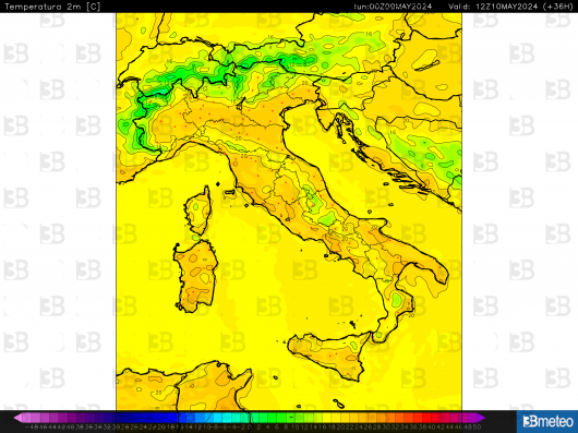 Temperature previste per venerdì ore 14