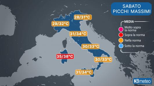 Temperature sabato (picchi massimi)
