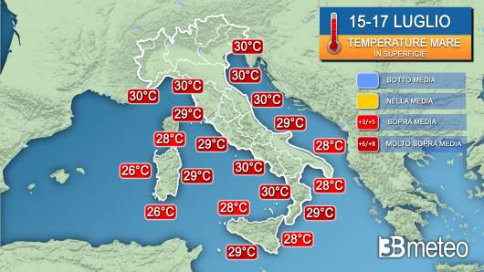 Temperature superficiali dei nostri mari fino al 17 agosto
