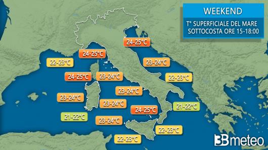 Temperature superficiali del mare sotto costa nelle ore centrali