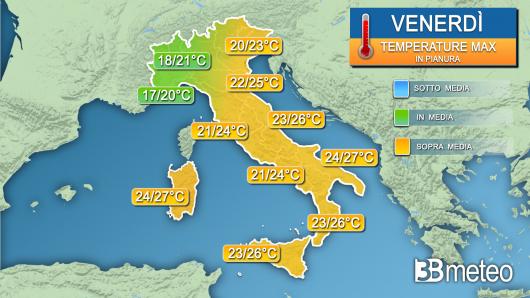 Temperature venerdì 21 ottobre