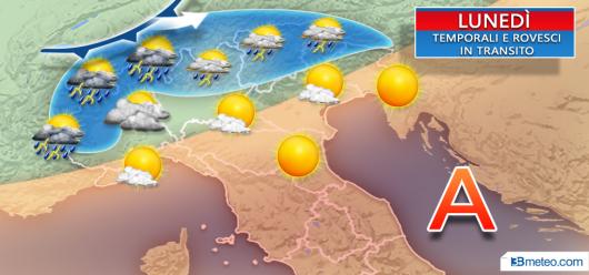 Temporali attesi lunedì al Nord