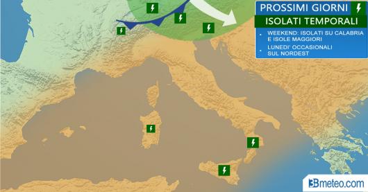 Temporali: focus prossimi giorni
