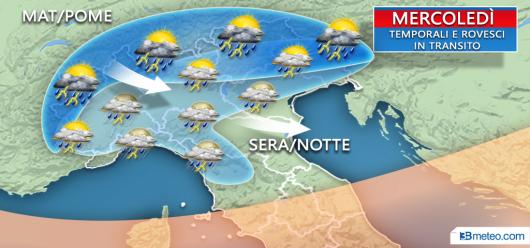 Temporali in transito mercoledì, anche in pianura