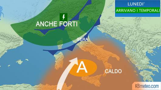 temporali lunedì in Italia