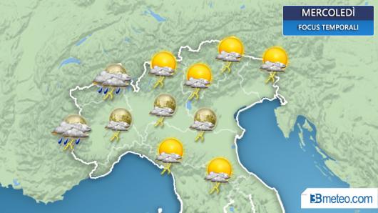 Temporali mercoledì al Nord