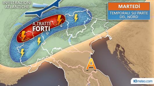 Temporali previsti per martedì