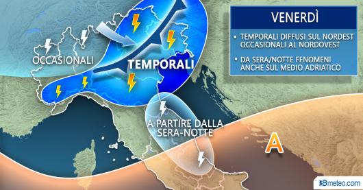 Temporali previsti per venerdì