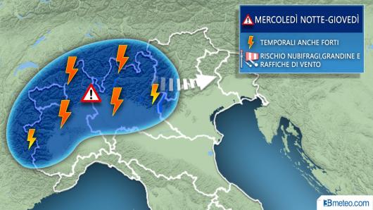 Temporali tra mercoledì notte e giovedì
