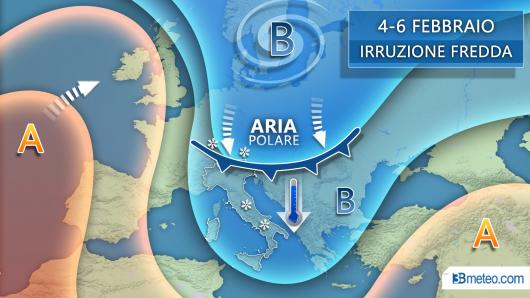 Tendenza 4-6 febbraio: irruzione artica sul Mediterraneo centrale