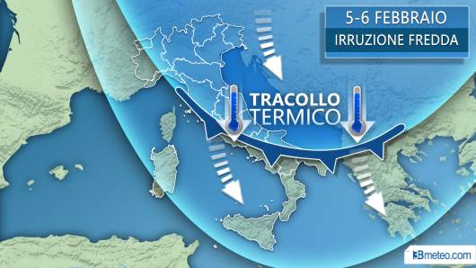 Tendenza 4-6 febbraio: tracollo termico anche sull'Italia