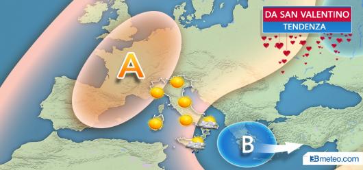 Tendenza meteo da San Valentino