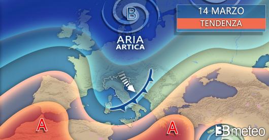 Tendenza meteo: evoluzione ad oggi più probabile per martedì 14 marzo