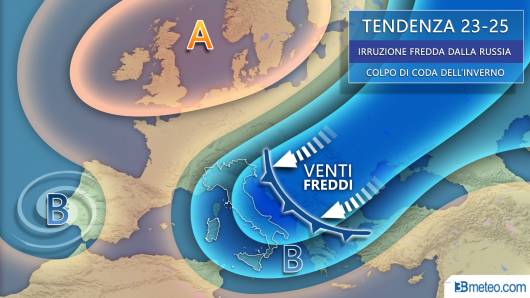 Tendenza meteo incentrata tra il 23 e il 25 marzo. Arrivano venti freddi!