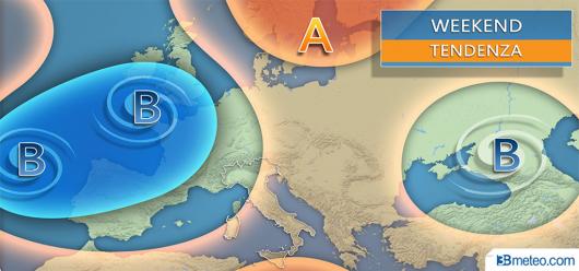 Tendenza meteo per il weekend: ancora instabilità in aumento al Centro Nord