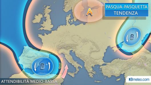 Tendenza meteo per Pasqua e Paquetta, insidie da parte di un vortice dalla Spagna