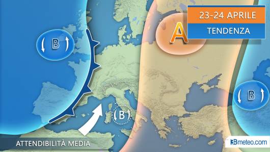 Tendenza meteo periodo 23-24 aprile su Italia ed Europa