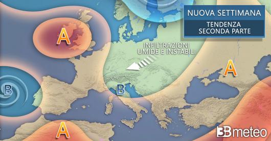 Tendenza meteo seconda parte della prossima settimana