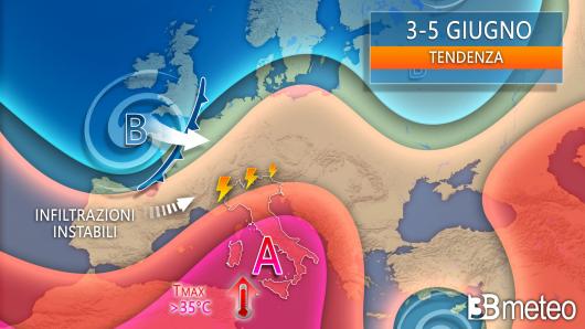 Tendenza meteo weekend 3-5 giugno