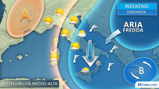 Tendenza meteo weekend: irruzione fredda su parte dell'Italia