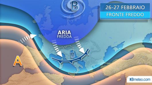 Tra mercoledì e giovedì fronte freddo con pioggia neve e vento