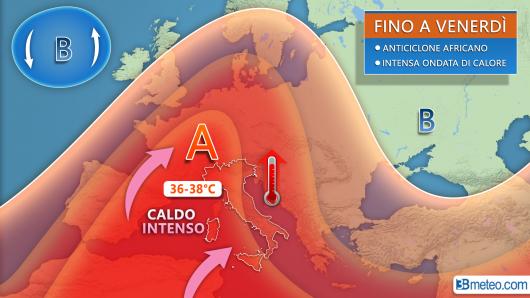 Tra mercoledì e venerdì l'apice dell'ondata di calore per l'espansione e il rinforzo dell'anticiclone africano sull'Europa
