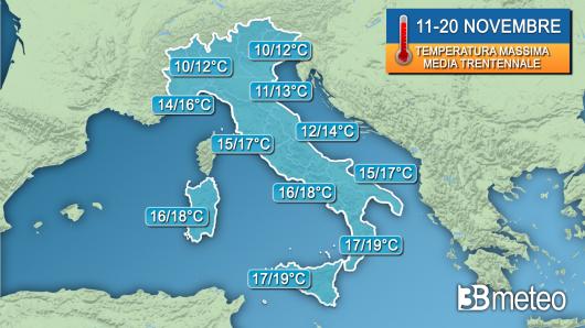 Valori massimi media trentennale 2° decade di novembre
