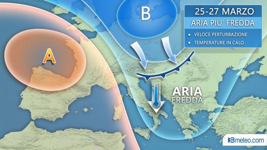 Veloce perturbazione con aria più fredda a partire dal 25 marzo.