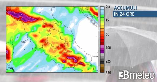 Venerdì: accumuli pluviometrici in 24 ore