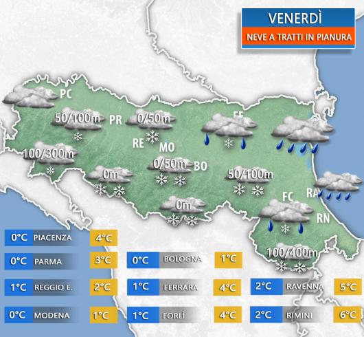 Venerdì neve fino in pianura sull'Emilia Romagna