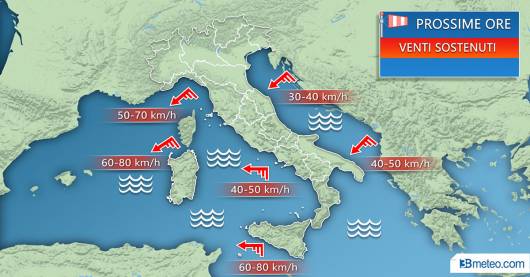 Venti ancora sostenuti sulla nostra Penisola