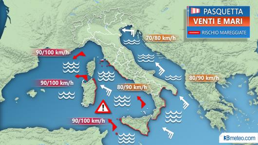 Venti e mari previsti per Pasquetta