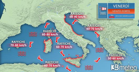 Venti e mari previsti per venerdì