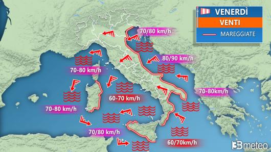Venti forti con burrasche e mareggiate da metà settimana