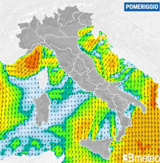 Venti previsti per domenica pomeriggio