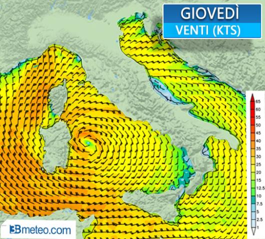 Venti previsti per giovedì
