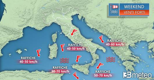 Venti previsti per il weekend