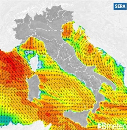Venti previsti per lunedì sera