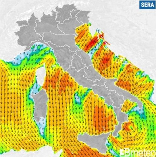 Venti previsti per lunedì sera