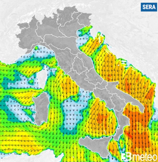 Venti previsti per lunedì sera