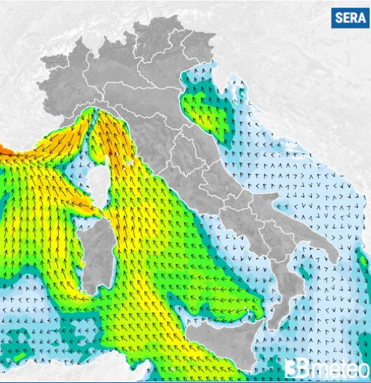 Venti previsti per lunedì sera
