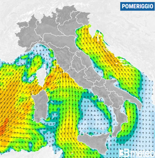 Venti previsti per martedì pomeriggio