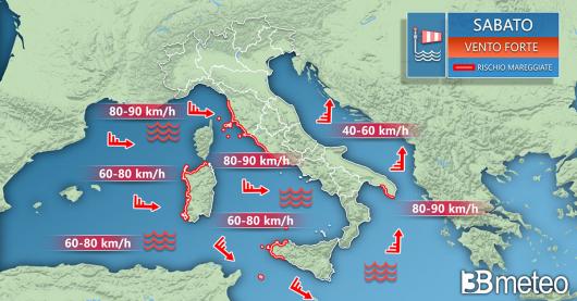 Venti previsti per sabato